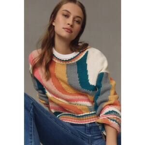 Mother The Itsy Crop Sweater Hypnotize Me Multicolor Swirl Print Womens Medium